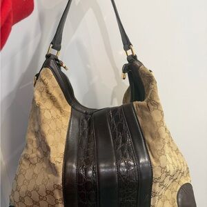 Gucci Tan and Dark Brown Hobo Bag